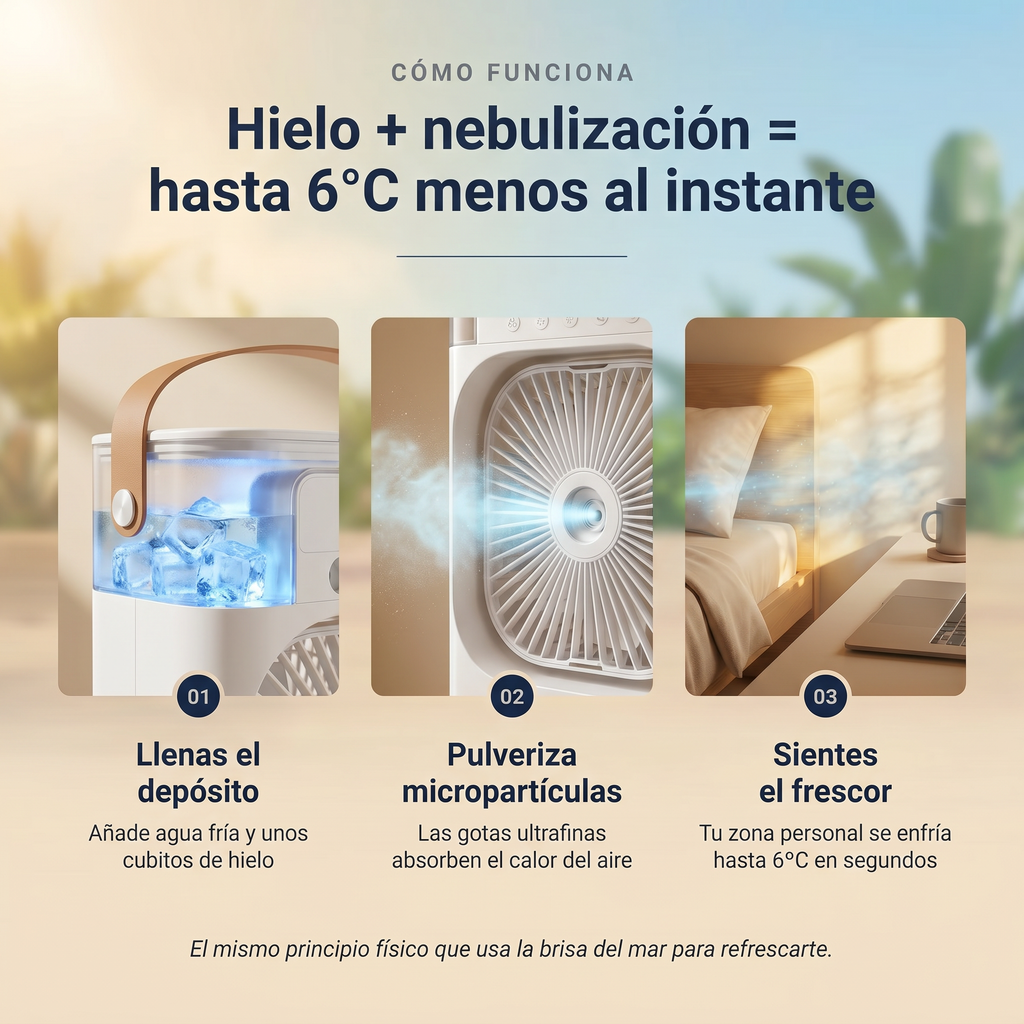 Mini Aire Portátil 4 en 1 — Duerme Fresco Sin Pagar Aire Acondicionado