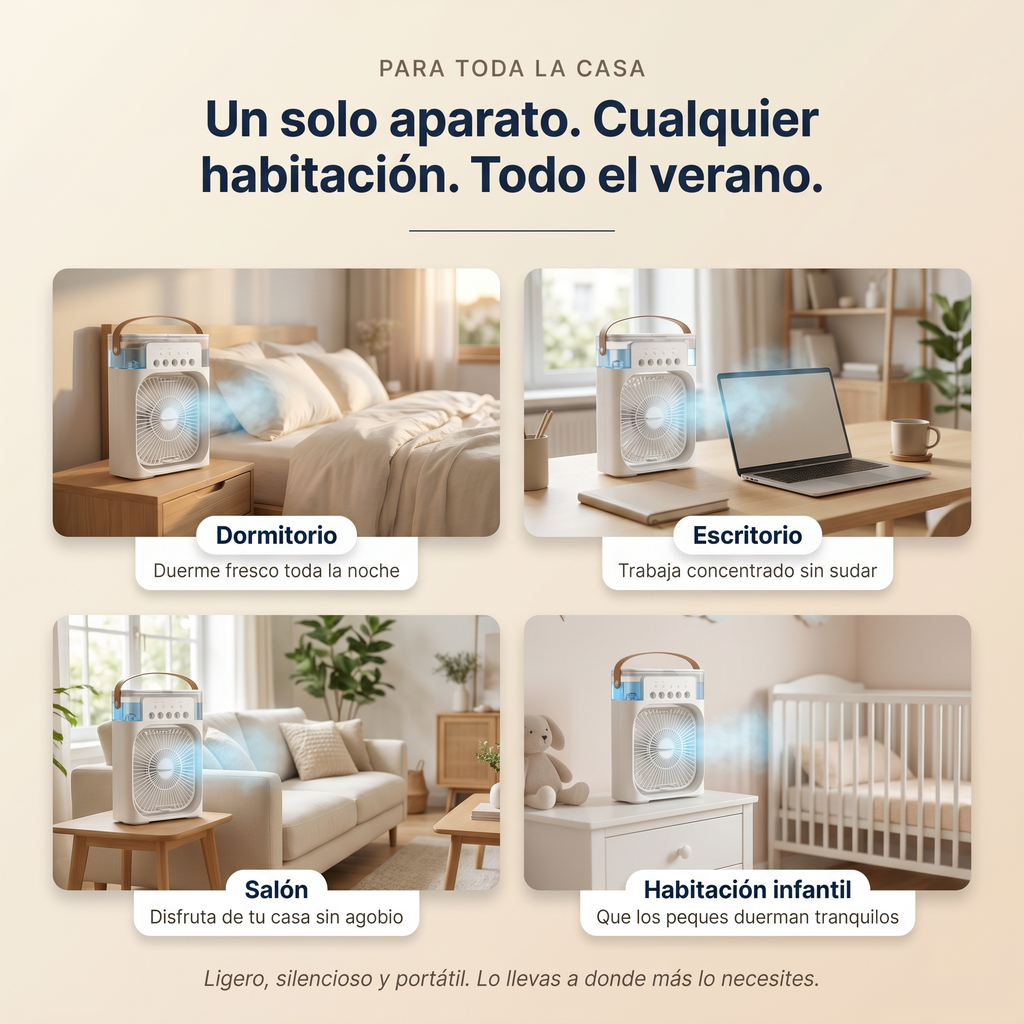 Mini Aire Portátil 4 en 1 — Duerme Fresco Sin Pagar Aire Acondicionado